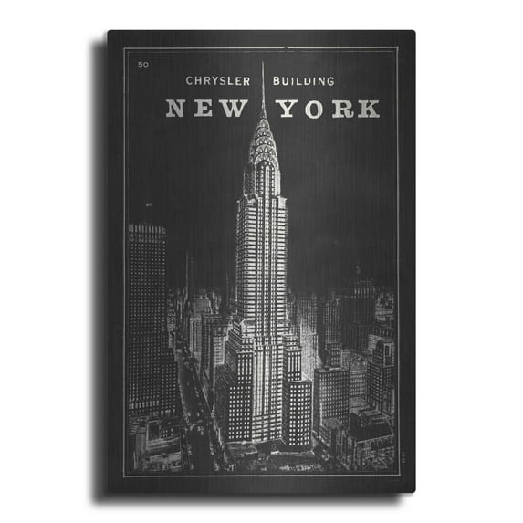 Luxe Metal Art 'Blueprint Map New York Chrysler Building Black' by Sue Schlabach, Metal Wall Art, 24"x36"