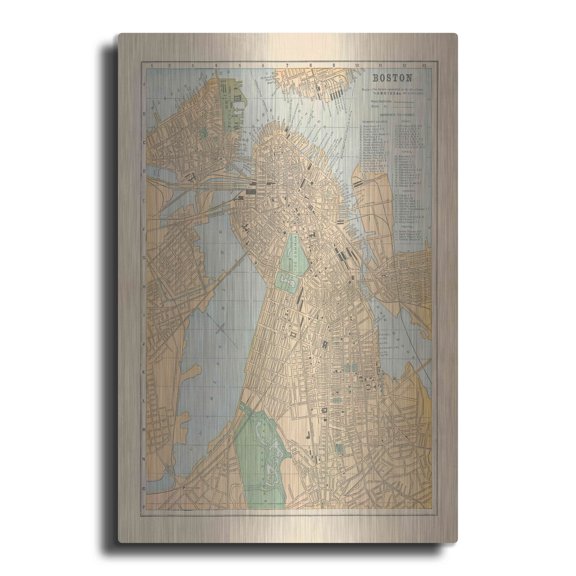 Luxe Metal Art 'Boston Map' by Wild Apple Portfolio, Metal Wall Art, 12"x16"