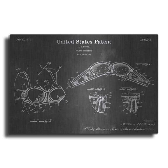 Luxe Metal Art 'Bra Vintage Patent Blueprint' by Epic Portfolio, Metal Wall Art, 16"x12"