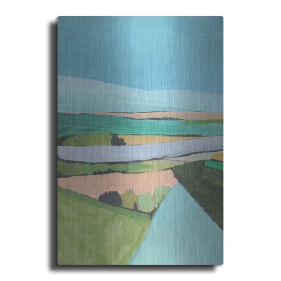 Luxe Metal Art 'Bright Colored Countryside 1' by Annie Warren Metal Wall Art, 16" x 24"
