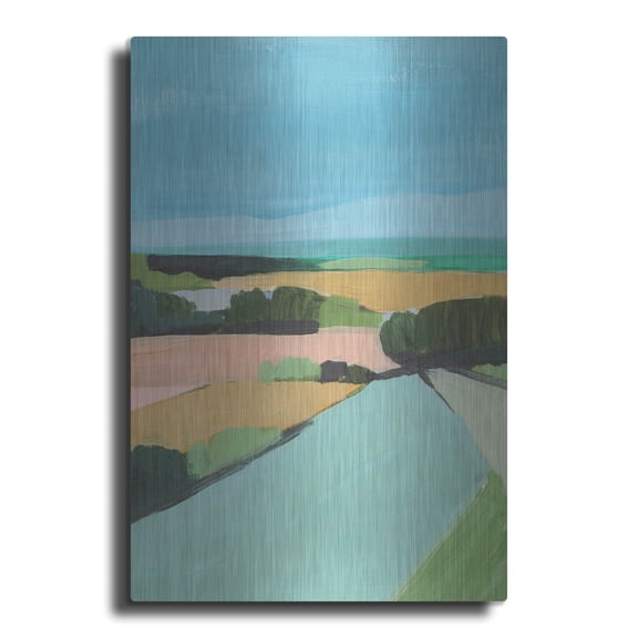 Luxe Metal Art 'Bright Colored Countryside 2'  by Annie Warren Metal Wall Art, 16" x 24"