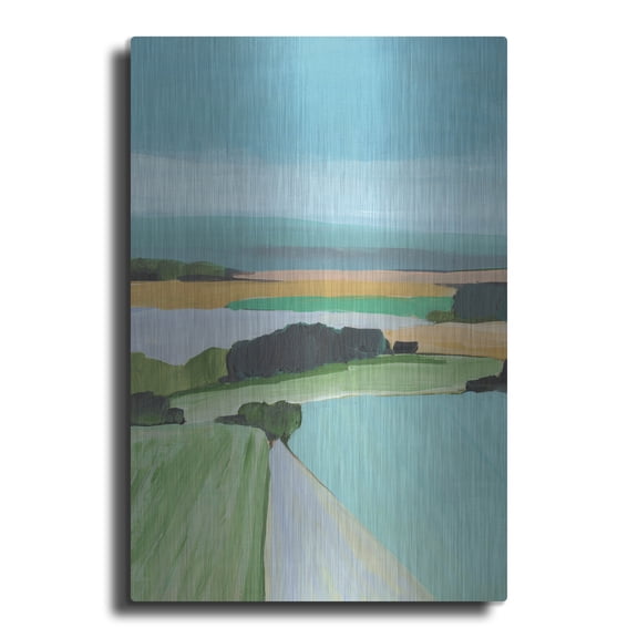 Luxe Metal Art 'Bright Colored Countryside 3' by Annie Warren Metal Wall Art, 16" x 24"