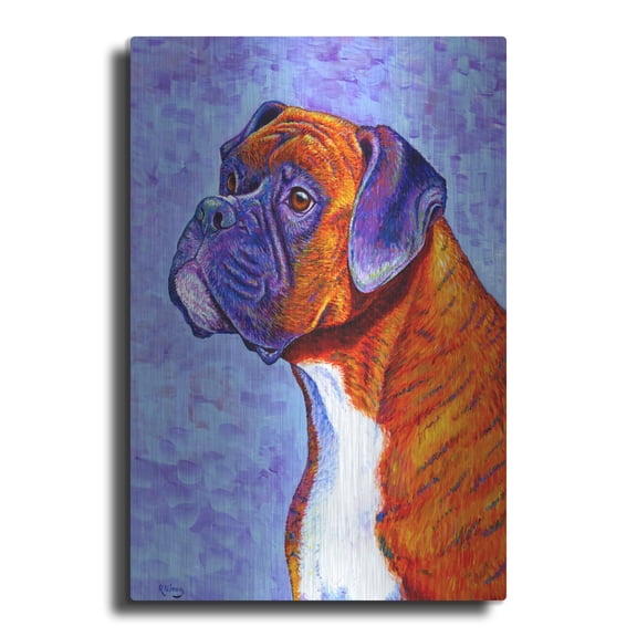 Luxe Metal Art 'Brindle Boxer Dog' by Rebecca Wang Art, Metal Wall Art, 16"x24"