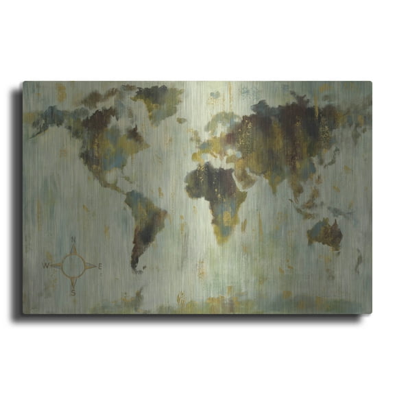 Luxe Metal Art 'Bronze World Map' by Silvia Vassileva, Metal Wall Art, 36" x 24"