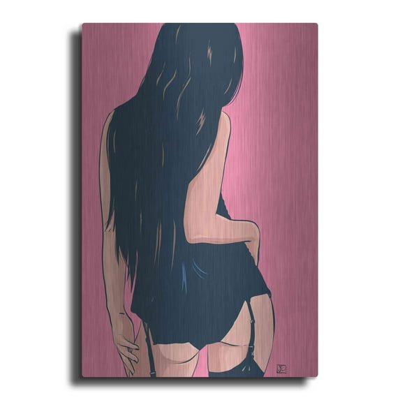Luxe Metal Art 'Brunette in Black' by Giuseppe Cristiano, Metal Wall Art, 24"x36"