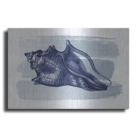 Luxe Metal Art 'Brushed Midnight Blue Seashell' by Bluebird Barn, Metal Wall Art, 36" x 24"