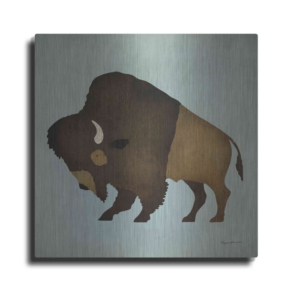 Luxe Metal Art 'Buffalo Bison I' by Ryan Fowler, Metal Wall Art, 12"x12"