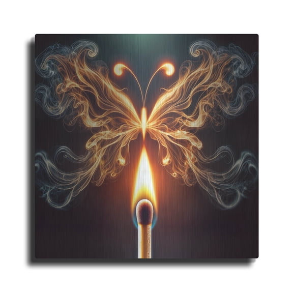 Luxe Metal Art 'Butterfly Fire' by Rey Klimt Metal Wall Art, 12" x 12"