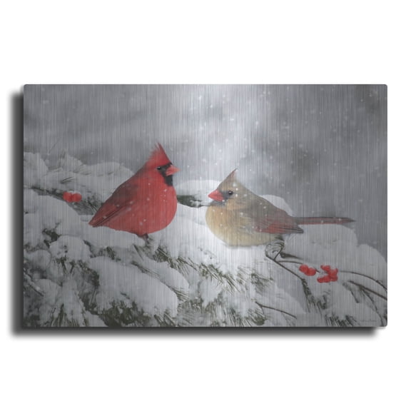 Luxe Metal Art 'Cardinals in Snow' by Lori Deiter, Metal Wall Art, 16"x12"