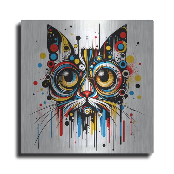 Luxe Metal Art 'Cat Abstract 2' by Rey Klimt Metal Wall Art, 12" x 12"