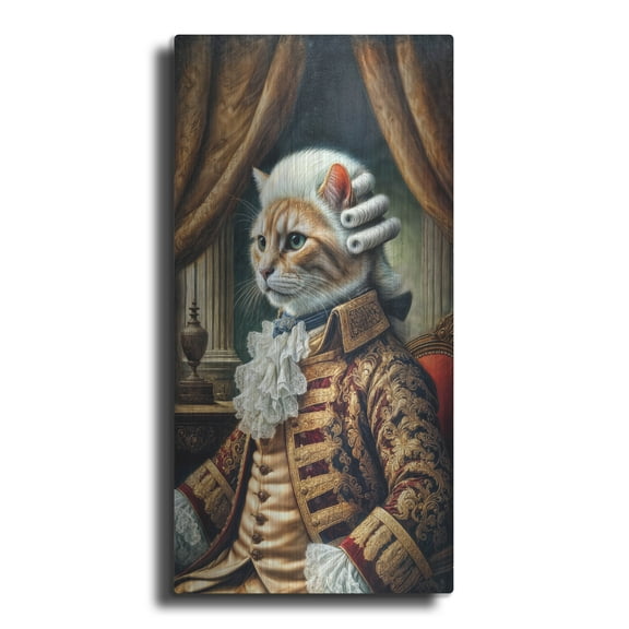 Luxe Metal Art 'Cat Aristocrat' by Rey Klimt Metal Wall Art, 12" x 24"