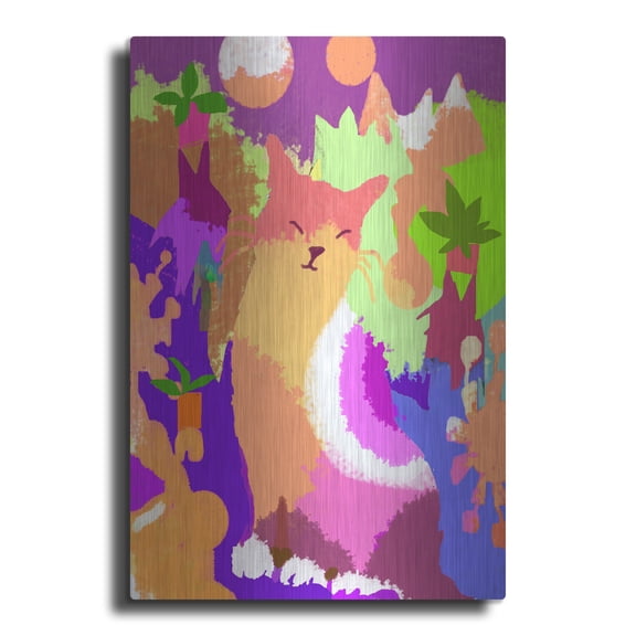 Luxe Metal Art 'Cat With Abstract Background' by Holly McGee, Metal Wall Art, 12"x16"