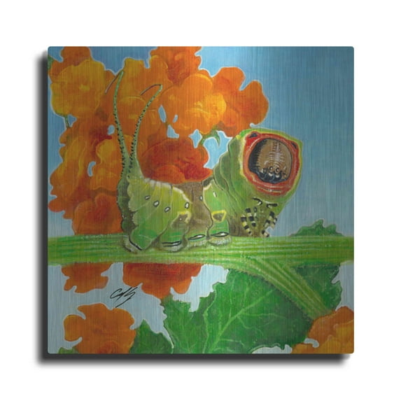 Luxe Metal Art 'Caterpillar' by Durwood Coffey, Metal Wall Art, 12"x12"