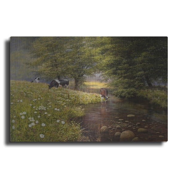 Luxe Metal Art 'Cattle By The Stream' by Bill Makinson, Metal Wall Art, 16"x12"