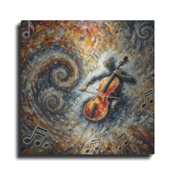 Luxe Metal Art 'Cello Player Abstract' by Rey Klimt Metal Wall Art, 12" x 12"