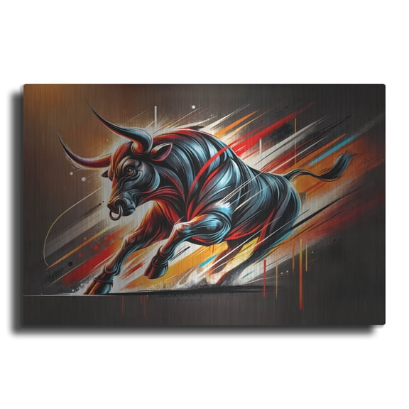 Luxe Metal Art 'Charging Bull' by Rey Klimt Metal Wall Art, 16" x 12"