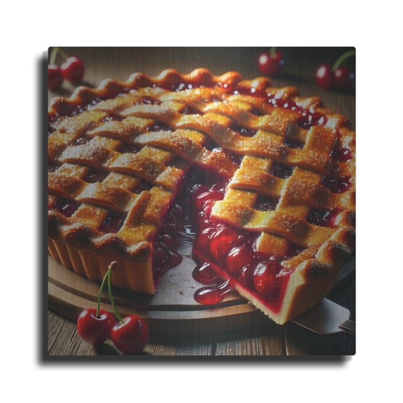 Luxe Metal Art 'Cherry pie' by Rey Klimt Metal Wall Art, 36" x 36"