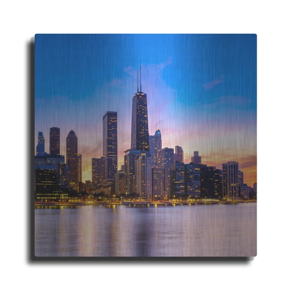 Luxe Metal Art 'Chicago - Amber Sunset Glow' by Epic Portfolio Metal Wall Art, 36" x 36"