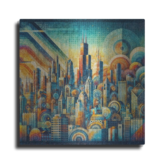 Luxe Metal Art 'Chicago Skyline Abstract' by Rey Klimt Metal Wall Art, 12" x 12"