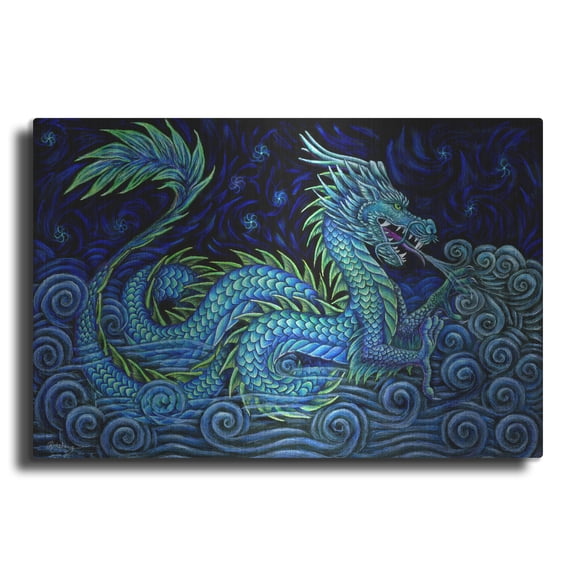 Luxe Metal Art 'Chinese Azure Dragon' by Rebecca Wang Art, Metal Wall Art, 36"x24"