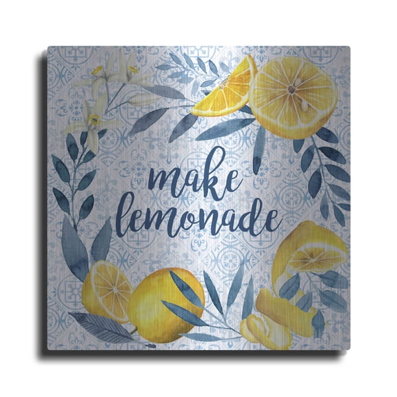 Luxe Metal Art 'Citrus Sayings I' by Grace Popp, Metal Wall Art, 12"x12"