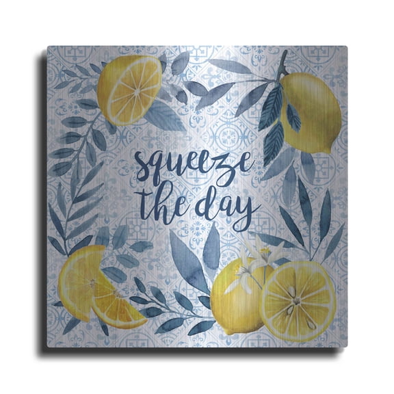 Luxe Metal Art 'Citrus Sayings II' by Grace Popp, Metal Wall Art, 12"x12"