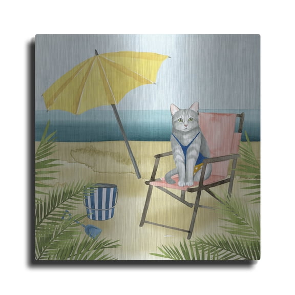 Luxe Metal Art 'Coastal Kitties II' by Grace Popp, Metal Wall Art, 12" x 12"