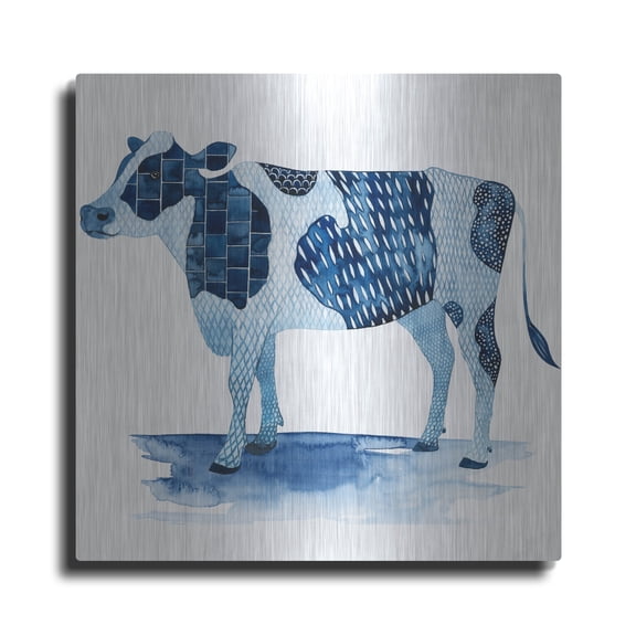 Luxe Metal Art 'Cobalt Farm Animals I' by Grace Popp, Metal Wall Art Glass, 24" x 24"
