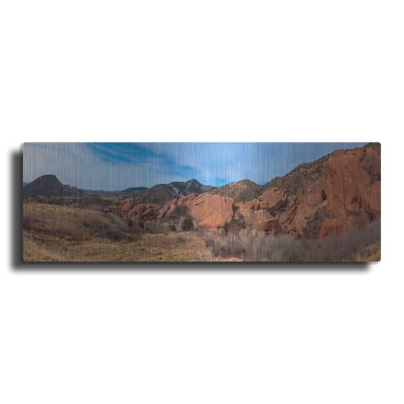 Luxe Metal Art 'Colorado Red Rocks Panorama' by Epic Portfolio Metal Wall Art, 48" x 16"
