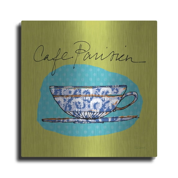 Luxe Metal Art 'Colorful Coffee Cafe Parisien No Border' by Sue Schlabach, Metal Wall Art, 24"x24"
