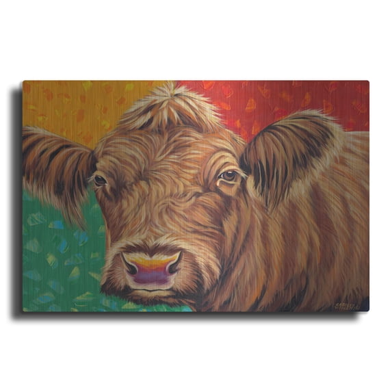 Luxe Metal Art 'Colorful Country Cows II' by Carolee Vitaletti, Metal Wall Art, 16" x 12"