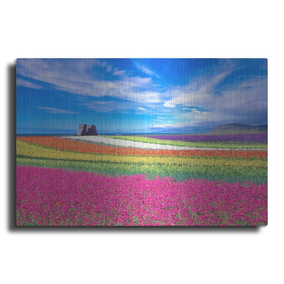 Luxe Metal Art 'Colorful Landscape' by Ata Alishahi, Metal Wall Art, 36"x24"