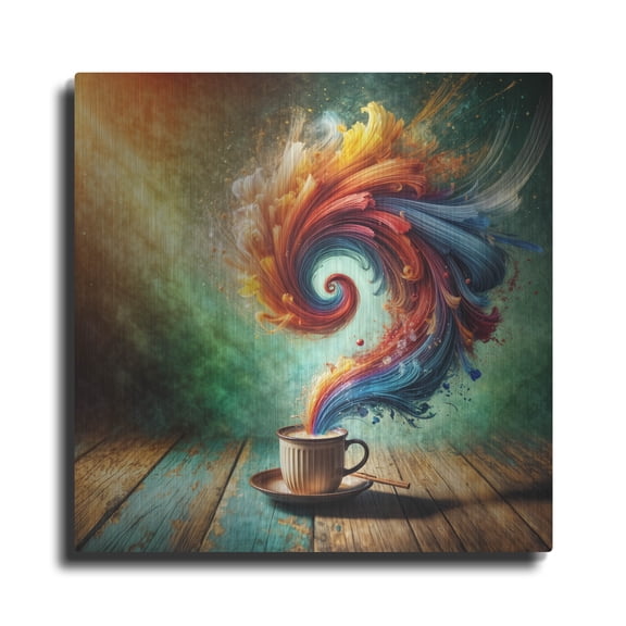 Luxe Metal Art 'Colorful Tea Aroma' by Rey Klimt Metal Wall Art, 12" x 12"