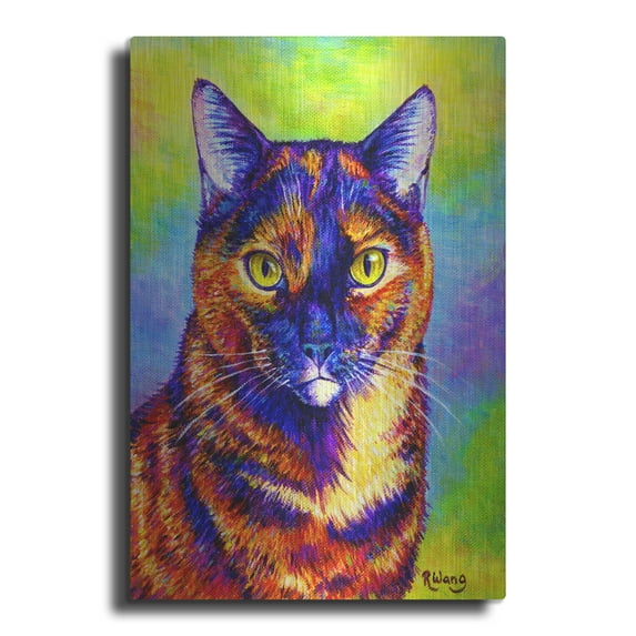Luxe Metal Art 'Colorful Tortoiseshell Cat' by Rebecca Wang Art, Metal Wall Art, 24"x36"