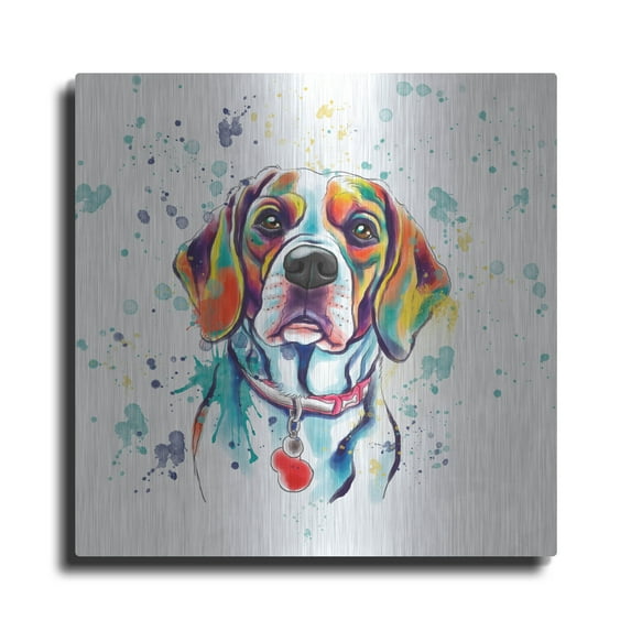 Luxe Metal Art 'Colorful Watercolor Beagle 2' by Furbaby Affiliates, Metal Wall Art, 36"x36"