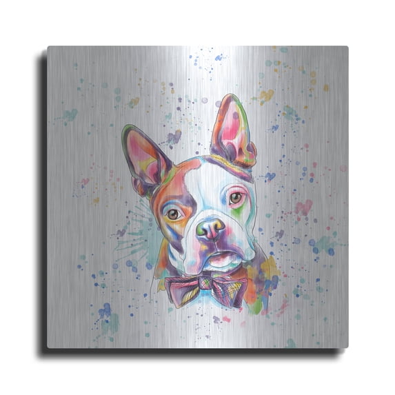 Luxe Metal Art 'Colorful Watercolor Boston Terrier' by Furbaby Affiliates, Metal Wall Art, 36"x36"