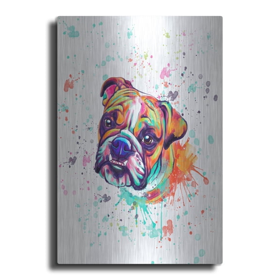 Luxe Metal Art 'Colorful Watercolor English Bulldog' by Furbaby Affiliates, Metal Wall Art, 12"x16"