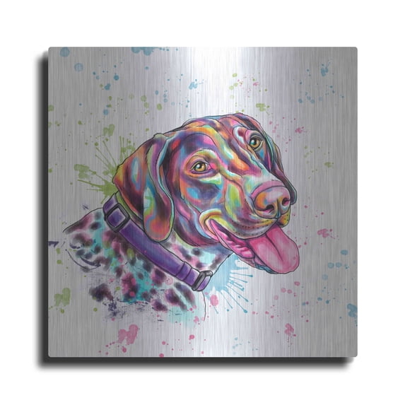 Luxe Metal Art 'Colorful Watercolor German Shorthaired Pointer' by Furbaby Affiliates, Metal Wall Art, 12"x12"