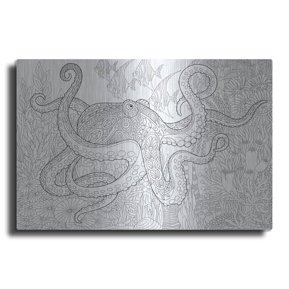 Luxe Metal Art 'Coloring Book Octopus' by Luxe Portfolio, Metal Wall Art, 16"x12"