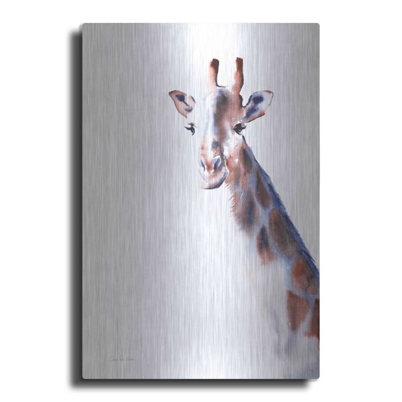 Luxe Metal Art 'Copper And Blue Giraffe' by Alan Majchrowicz, Metal Wall Art, 24"x36"
