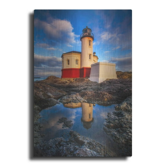 Luxe Metal Art 'Coquille Lighthouse' by Darren White, Metal Wall Art, 12"x16"