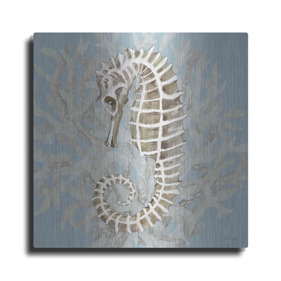 Luxe Metal Art 'Coral Seahorse II' by Cindy Jacobs, Metal Wall Art, 12"x12"