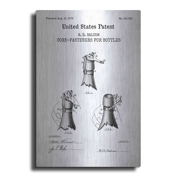 Luxe Metal Art 'Cork Fastener Blueprint Patent White' Metal Wall Art, 24"x36"