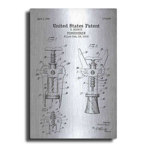 Luxe Metal Art 'Corkscrew Blueprint Patent White' Acrylic Glass Wall Art, 24"x36"