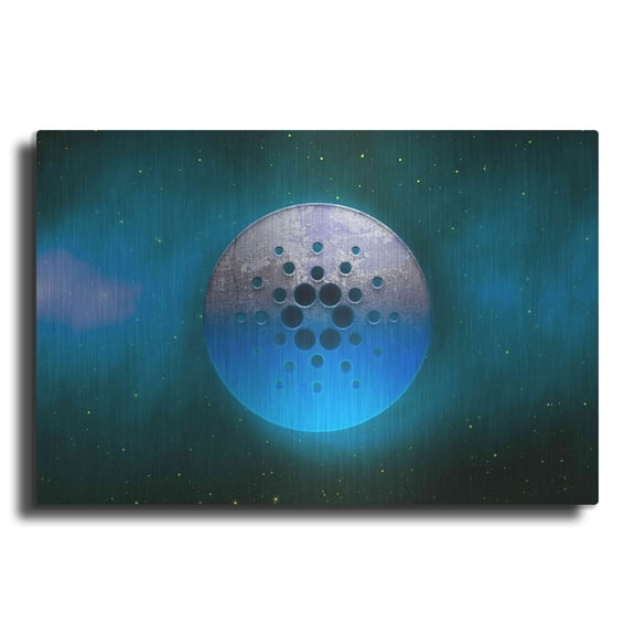 Luxe Metal Art 'Cosmic Crypto Cardano' by Epic Portfolio, Metal Wall Art, 16"x12"