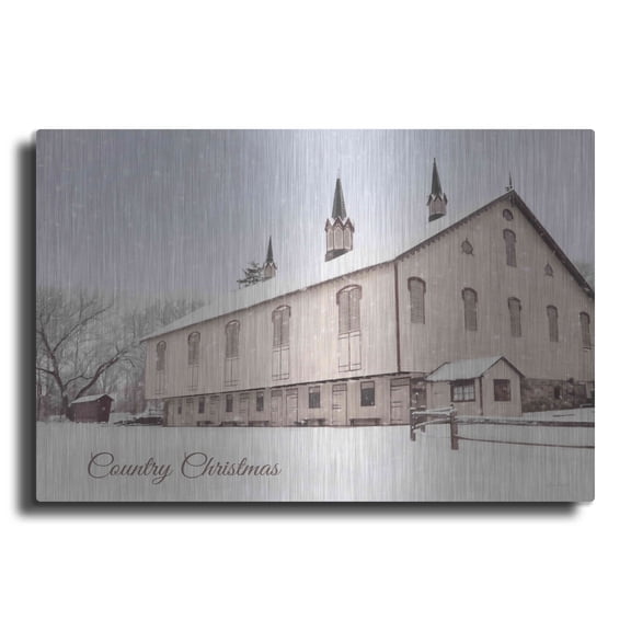 Luxe Metal Art 'Country Christmas Church' by Lori Deiter, Metal Wall Art, 24"x16"