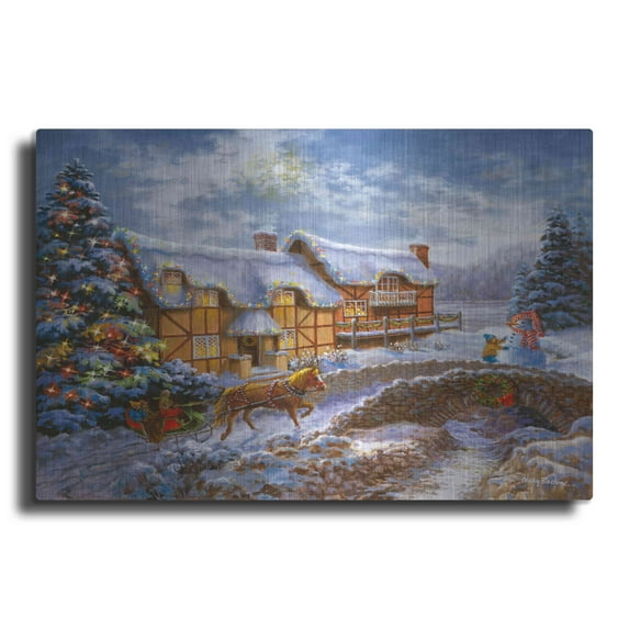 Luxe Metal Art 'Country Cottages' by Nicky Boehme, Metal Wall Art, 36"x24"
