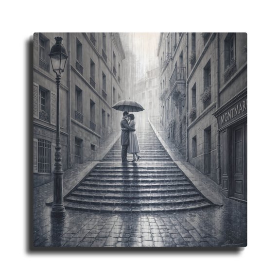 Luxe Metal Art 'Couple Sharing Umbrella' by Rey Klimt Metal Wall Art, 12" x 12"