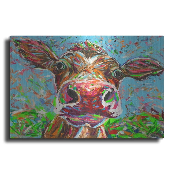 Luxe Metal Art 'Cow From Another Planet 1' by Carolee Vitaletti Metal Wall Art, 16" x 12"