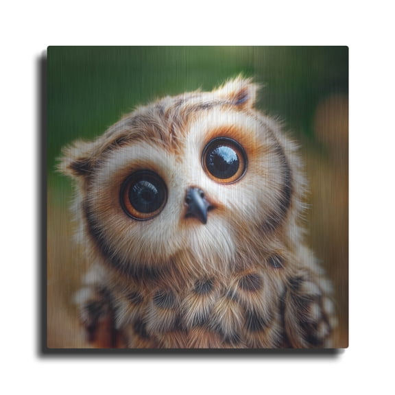 Luxe Metal Art 'Cute Owl' by Rey Klimt Metal Wall Art, 12" x 12"